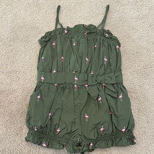 Janie and Jack Olive Flamingo Romper